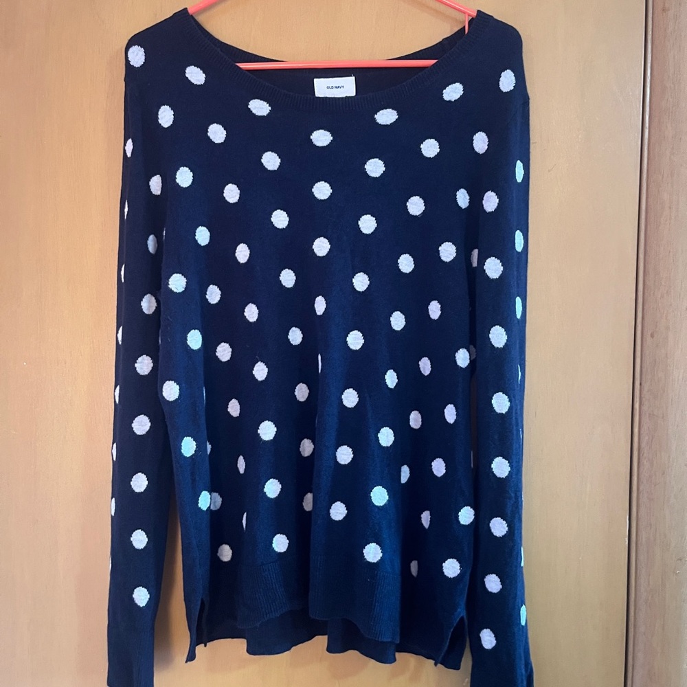 Old Navy navy blue and white Polka Dot Sweater